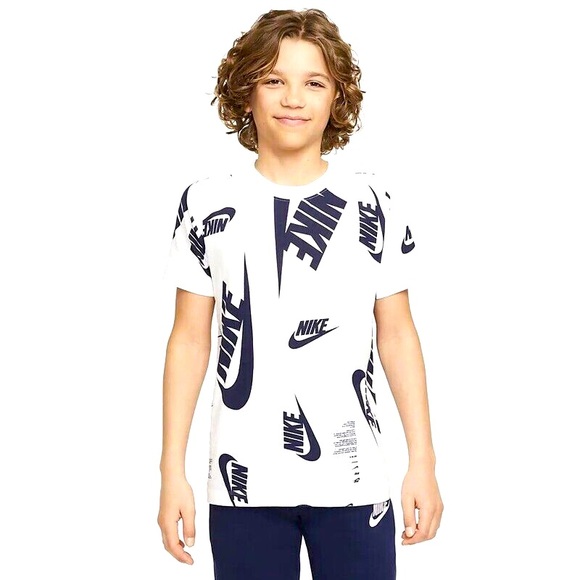 Nike Other - NWT Nike Youth Big Boys  White Tee with Black All Over Logo Swoosh DR9726-100 XL